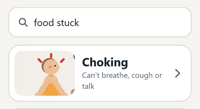Typing food stuck in the search box brings up Choking